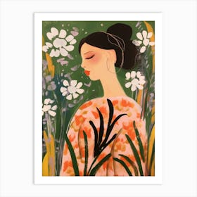 Woman With Autumnal Flowers Lily Of The Valley 3 Art Print
