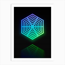Neon Blue and Green Abstract Geometric Glyph on Black n.0134 Art Print