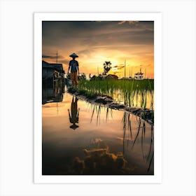 Sunset In The Rice Fields Art Print