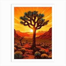 Joshua Tree At Sunrise In The Style Of Gold And Black (2) Art Print