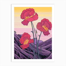 Pink Tulips Mountain Landscape 2 Art Print