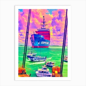 Port Of Cebu Philippines Retro Risograph Print harbour Art Print