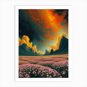 Pink Flowers In The Sky Art Print