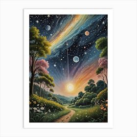 Rainbow Galaxy Night Sky Art Print