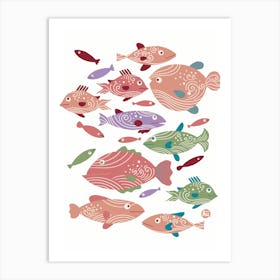 School of Spiral Fish [red on white] Art Print