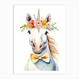 Baby Unicorn Flower Crown Bowties Woodland Animal Nursery Decor (2) Art Print