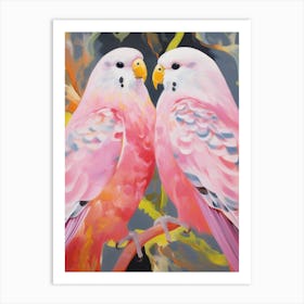 Pink Ethereal Bird Painting Budgerigar 2 Art Print