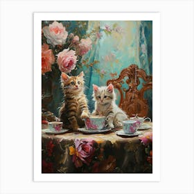 Kittens At Aftertoon Tea Rococo Inspired 3 Art Print