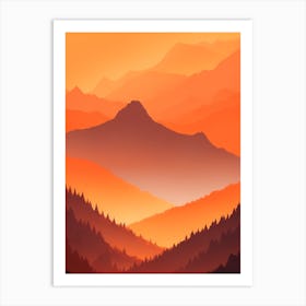 Misty Mountains Vertical Composition In Orange Tone 297 Art Print