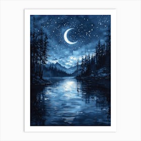 Night In The Forest, Monochrome, Charcoal Art Art Print