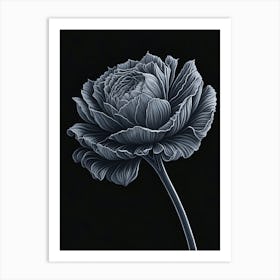 A Carnation In Black White Line Art Vertical Composition 62 Art Print