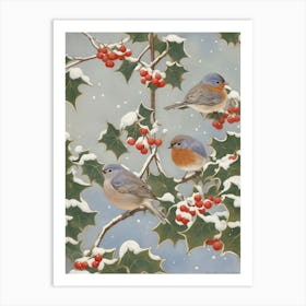 Birds In Holly Art Print