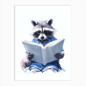 Pink Raccoon Reading A Blue Book 4 Art Print