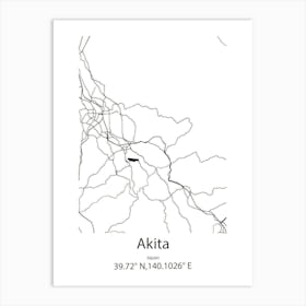 Akita,Japan Minimalist Map Art Print