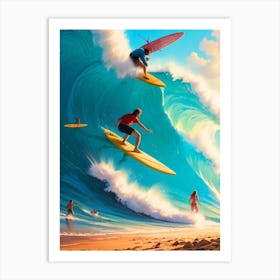 Surfers On A Wave Art Print