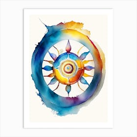 Dharma Wheel, Symbol, Third Eye Watercolour 5 Art Print