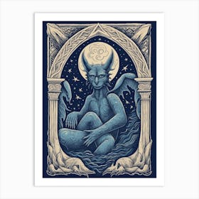 Gargoyle Tarot Card Blue Art Print