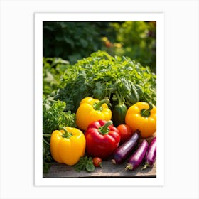 Assorted Vegetables Straight From The Garden Rich In Color And Variety Including Vibrant Red Tomat Art Print