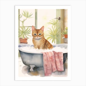 Burmese Cat In Bathtub Botanical Bathroom 3 Art Print