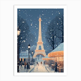 Winter Travel Night Illustration Paris France 3 Art Print