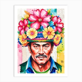 Mexican Man With Flowers Art Print