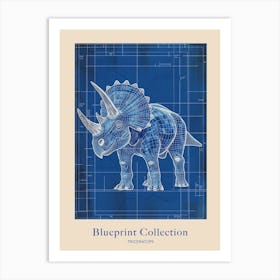 Triceratops Dinosaur Blue Print Sketch 2 Poster Art Print