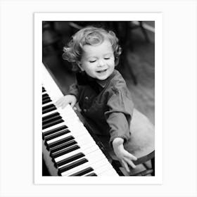 Little Boy Playing Piano, Vintage Black and White Old Photo 2 Art Print