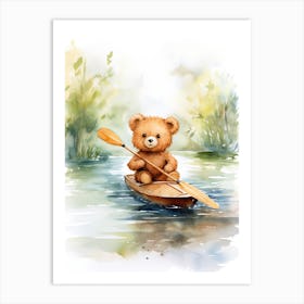 Rowing Teddy Bear Painting Watercolour 1 Art Print