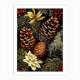 William Morris Style Pinecones 5 Art Print