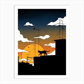 Cat In Rooftop 1 Art Print