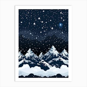 Snowy Mountains With Stars Art Print