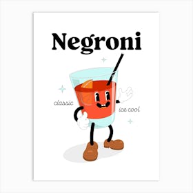 Negroni Cocktail Vintage Retro Cartoon Illustration Art Print