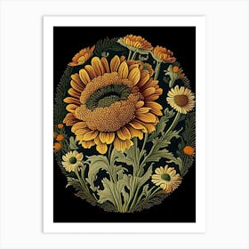 Calendula 2 Floral Botanical Vintage Poster Flower Art Print