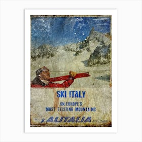 Vintage Travel Poster ― Sky Italy On Europe S Most Exciting Mountains Alitalia Airline Art Print