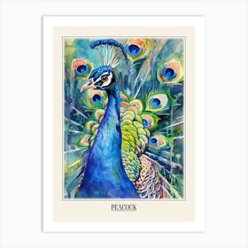 Peacock Colourful Watercolour 1 Poster Art Print