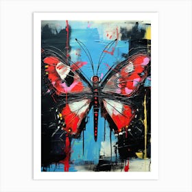 Butterfly red, blue and black in Basquiat's Style Art Print