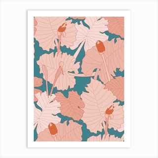 Pink Tropical Leaves Art Print