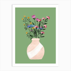 Wild Flowers In Vase Green Art Print Art Print