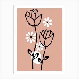 Flowers On A Pink Background Art Print