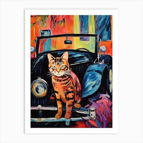 Ford Model T Vintage Car With A Cat, Matisse Style Painting 1 Art Print