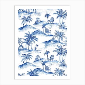 Blue And White Palm Trees 4 Art Print