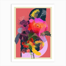 Ranunculus 4 Neon Flower Collage Art Print