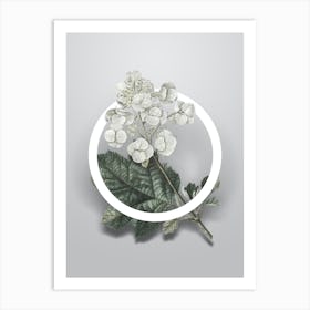 Vintage Oakleaf Hydrangea Minimalist Flower Geometric Circle on Soft Gray Art Print