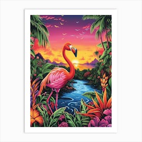 Greater Flamingo Bolivia Tropical Illustration 7 Art Print