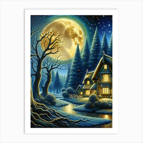 Cottage In The Enchanted Forest AI Art Print