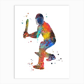 Cricket Batsman Playing A Stroke Art Print