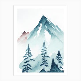 Mountain And Forest In Minimalist Watercolor Vertical Composition 68 Art Print