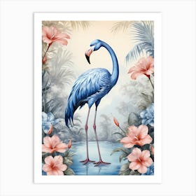 Floral Blue Flamingo Painting (28) Art Print