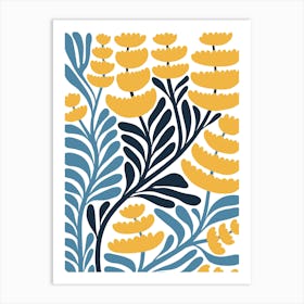 Yellow And Blue Floral Pattern Art Print