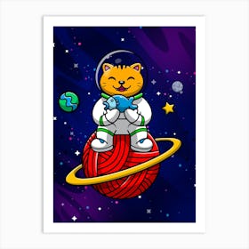 Cat Astronaut, space cat and fish — space poster, synthwave space, neon space, aesthetic poster Art Print